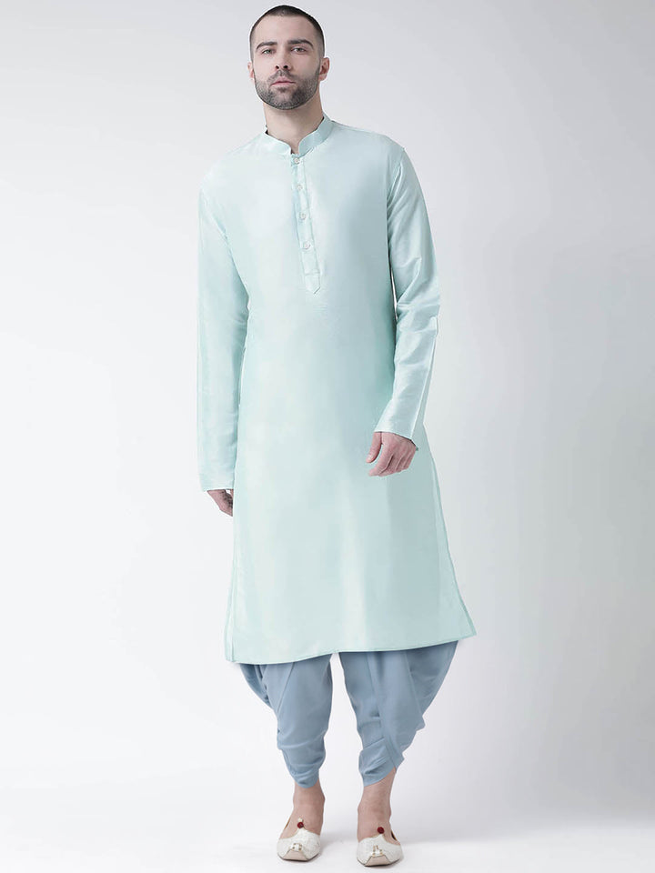 Mint Green Blend Solid Kurta with Blue Dhoti | SHOBITAM