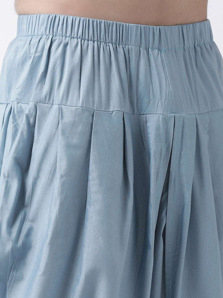Mint Green Blend Solid Kurta with Blue Dhoti | SHOBITAM
