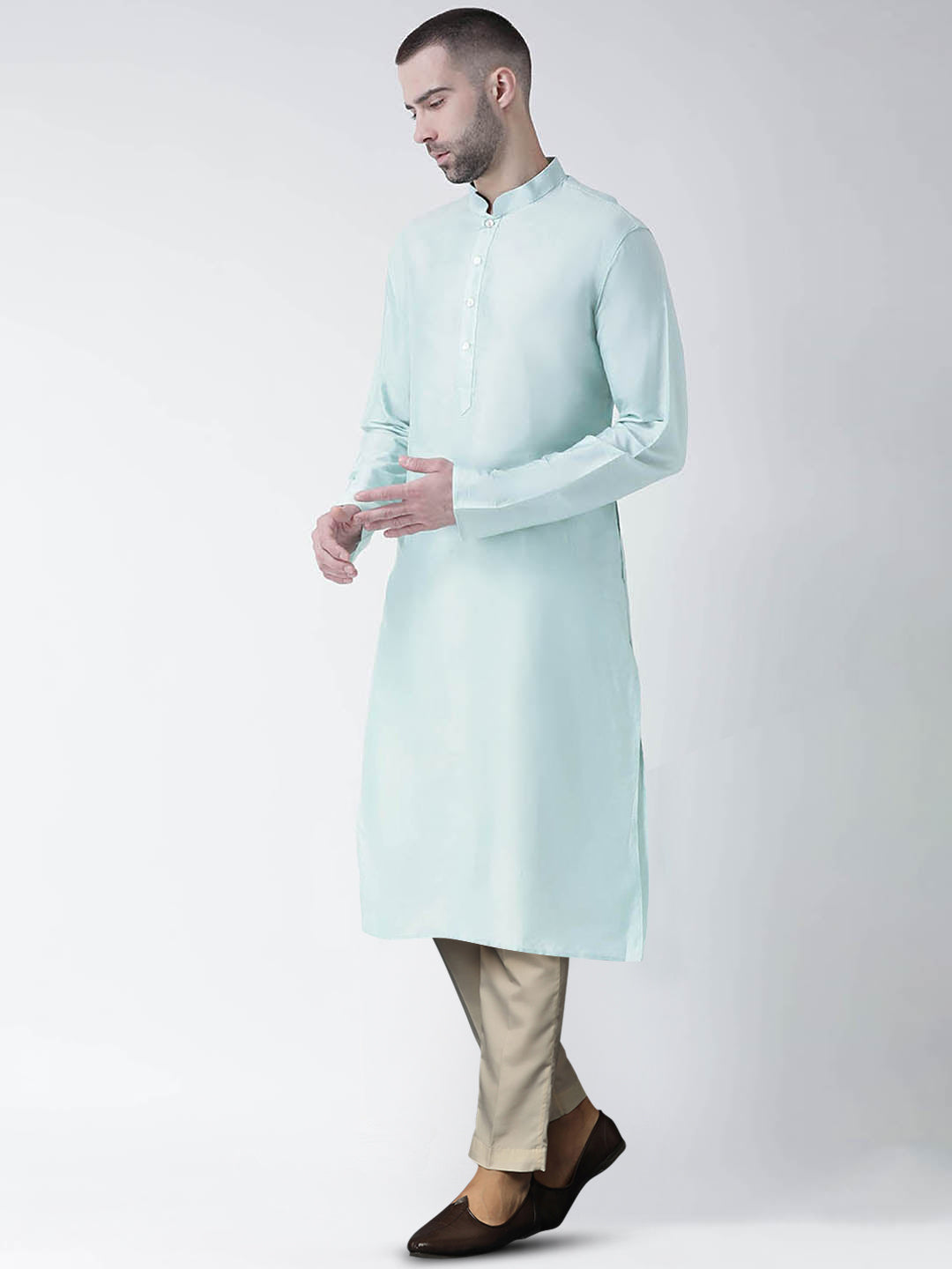 Light Green Silk Blend Solid Kurta Trouser Set | SHOBITAM