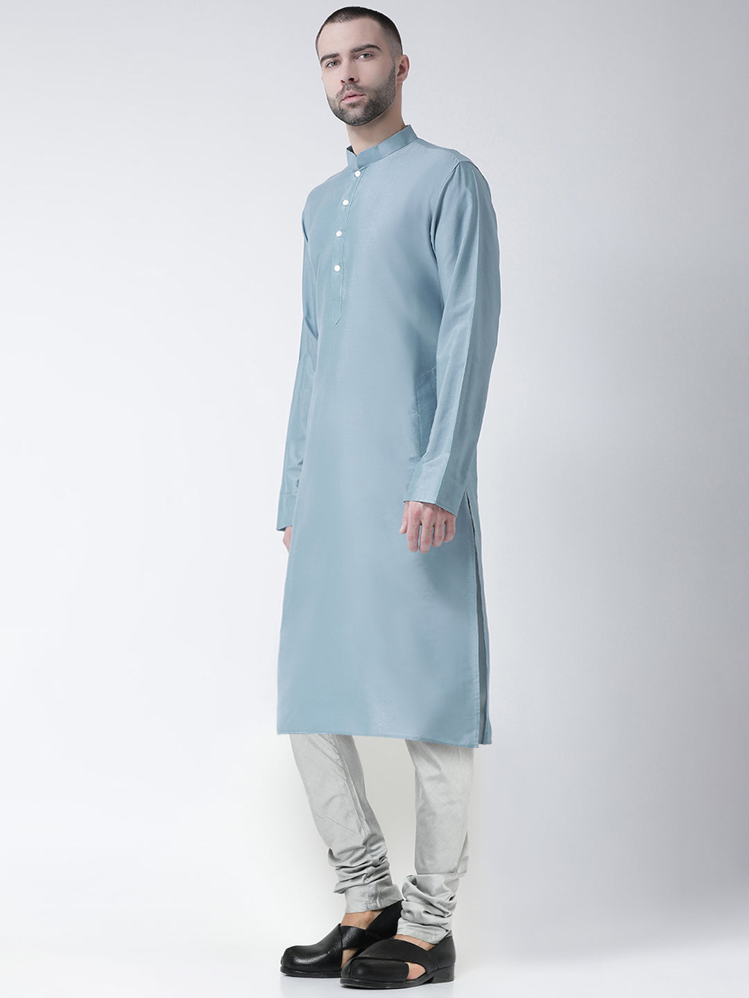 Blue Art Silk Solid Long Kurta. | SHOBITAM