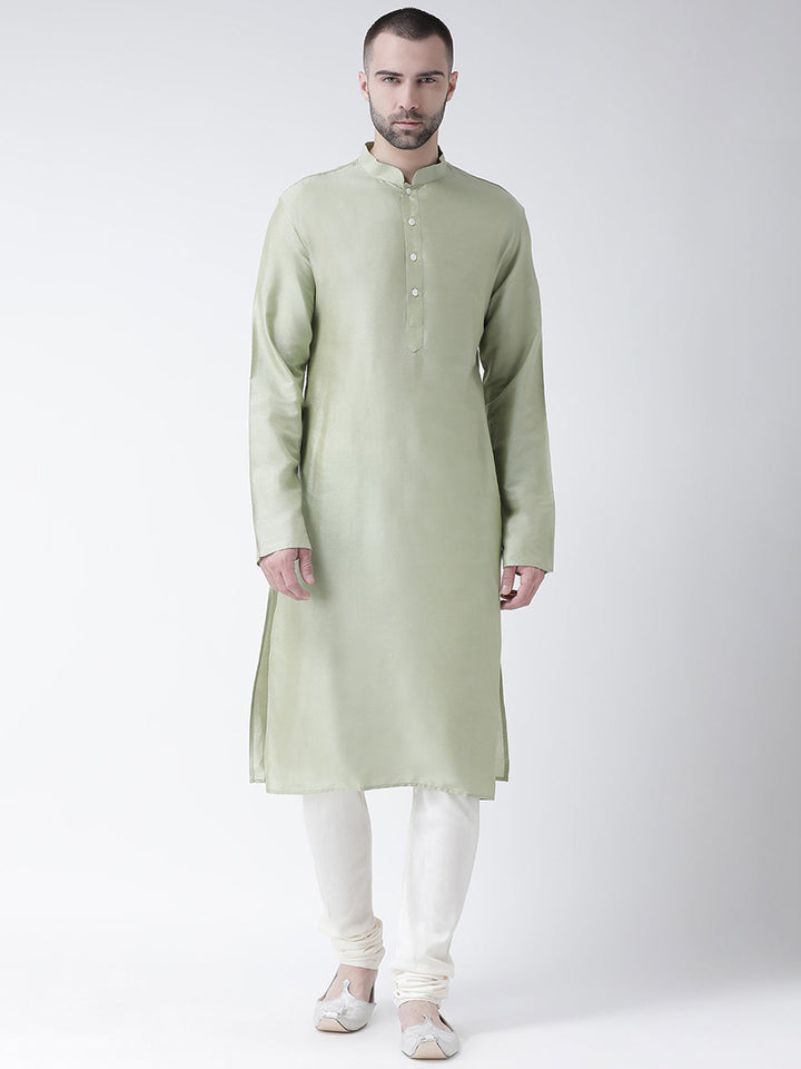 Light Green Silk Blend Solid Long Kurta | SHOBITAM