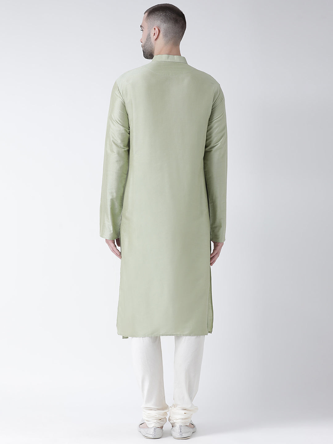 Light Green Silk Blend Solid Long Kurta | SHOBITAM