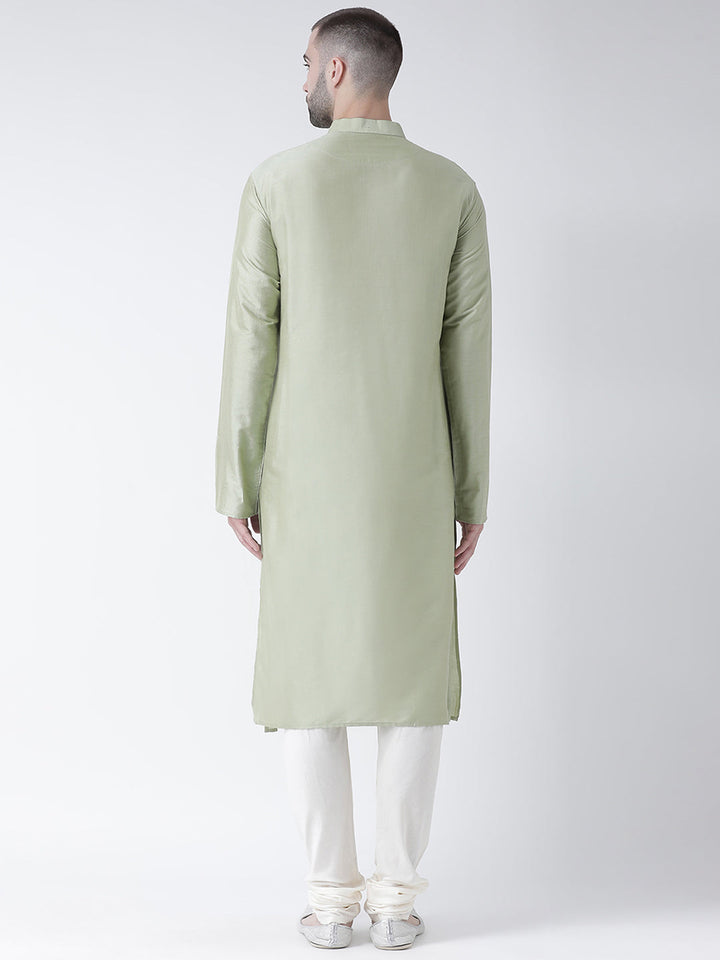 Light Green Silk Blend Solid Long Kurta | SHOBITAM