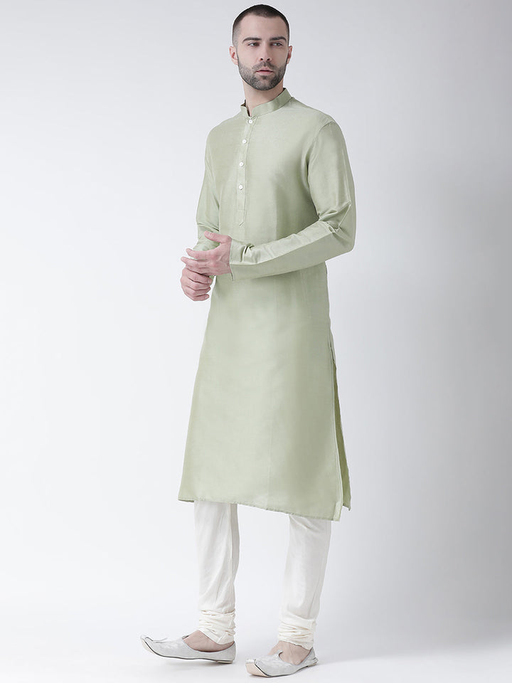 Light Green Silk Blend Solid Long Kurta | SHOBITAM