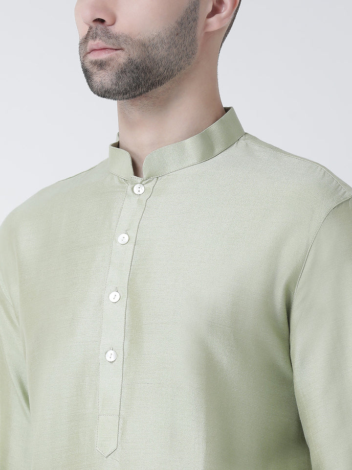 Light Green Silk Blend Solid Long Kurta | SHOBITAM
