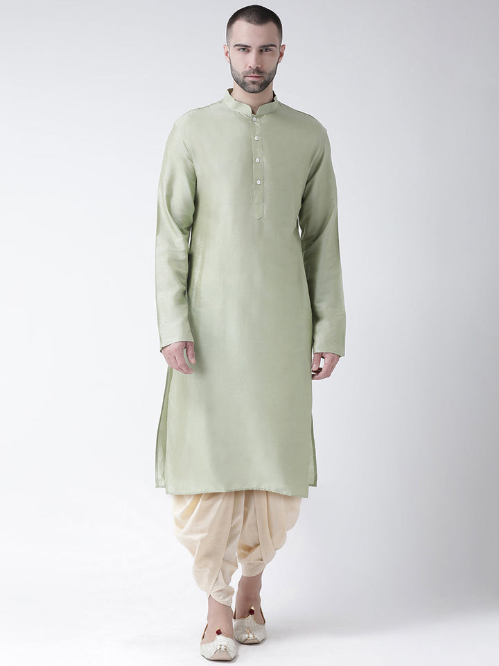 Light Green Blend Solid Kurta Beige Dhoti | SHOBITAM