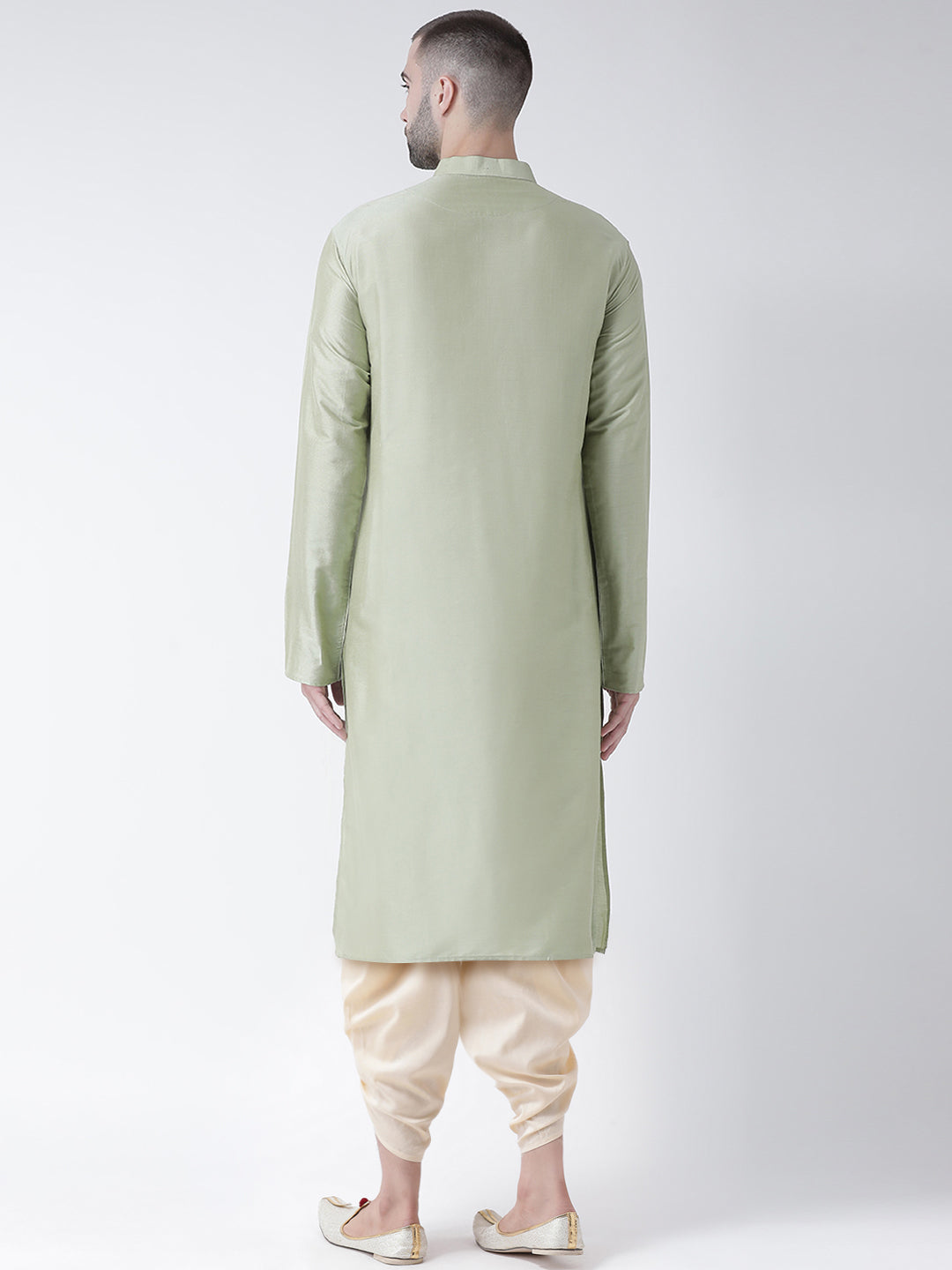 Light Green Blend Solid Kurta Beige Dhoti | SHOBITAM
