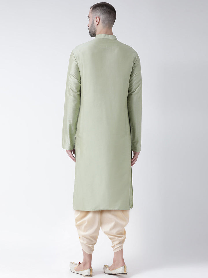 Light Green Blend Solid Kurta Beige Dhoti | SHOBITAM