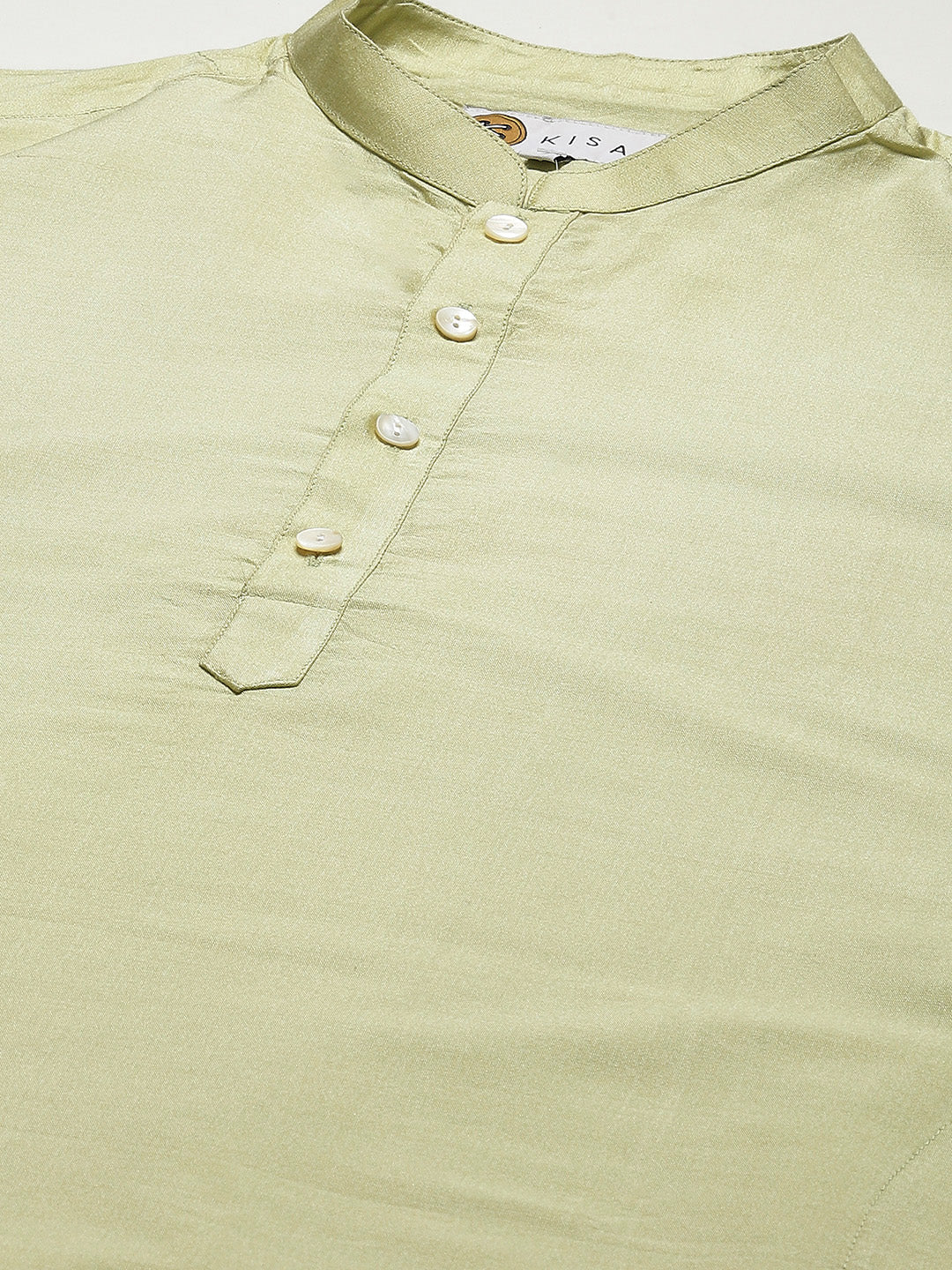 Light Green Blend Solid Kurta Beige Dhoti | SHOBITAM