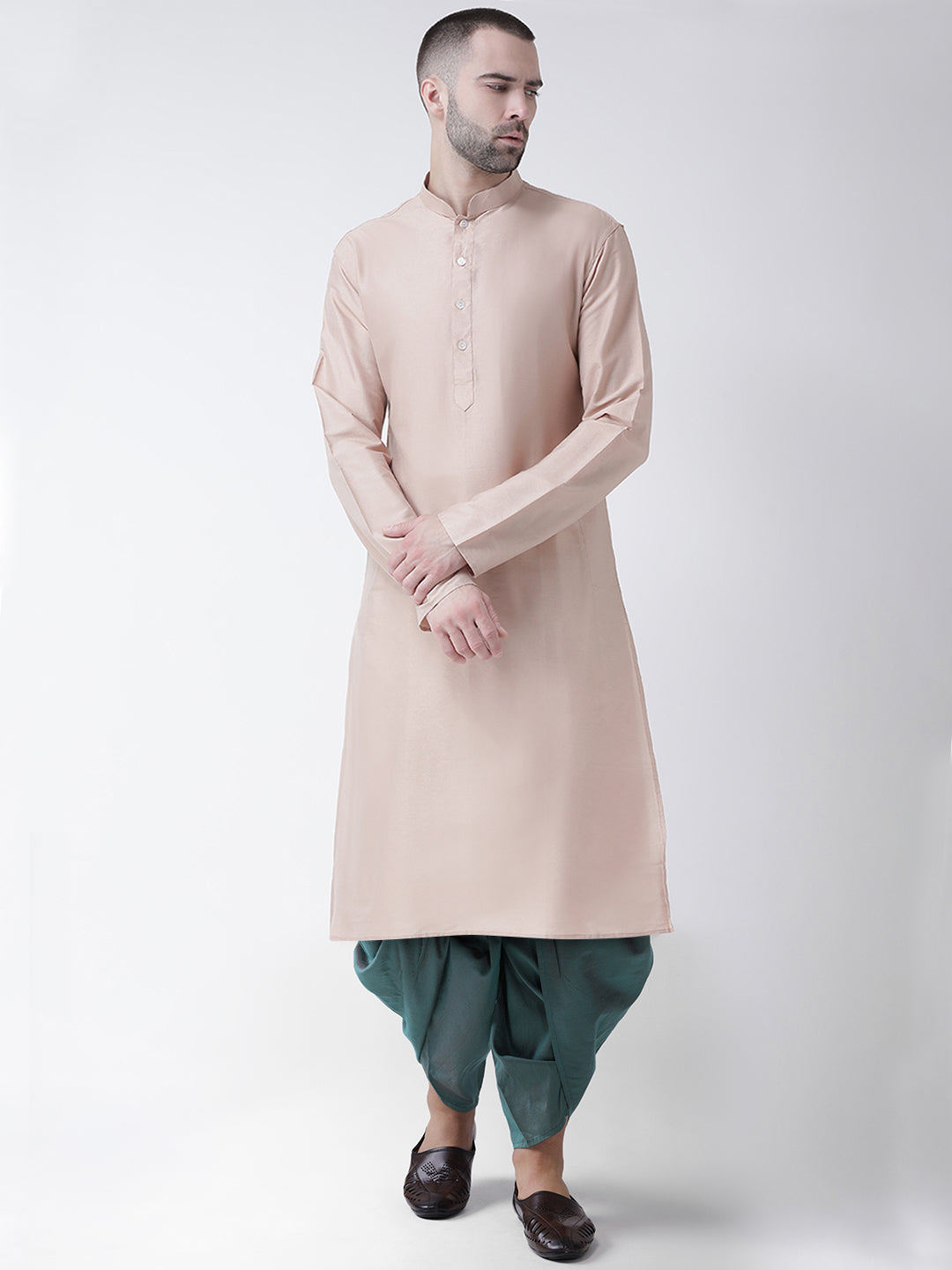 Men Beige Kurta Dhoti Set | SHOBITAM