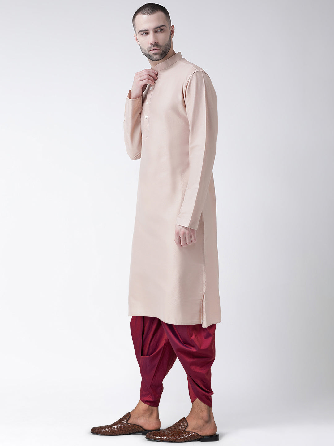 Men Beige Kurta Dhoti Set | SHOBITAM