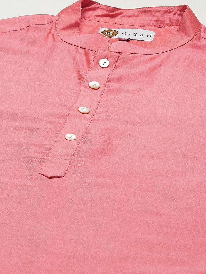 Pink Art Silk Solid Long Kurta. | SHOBITAM