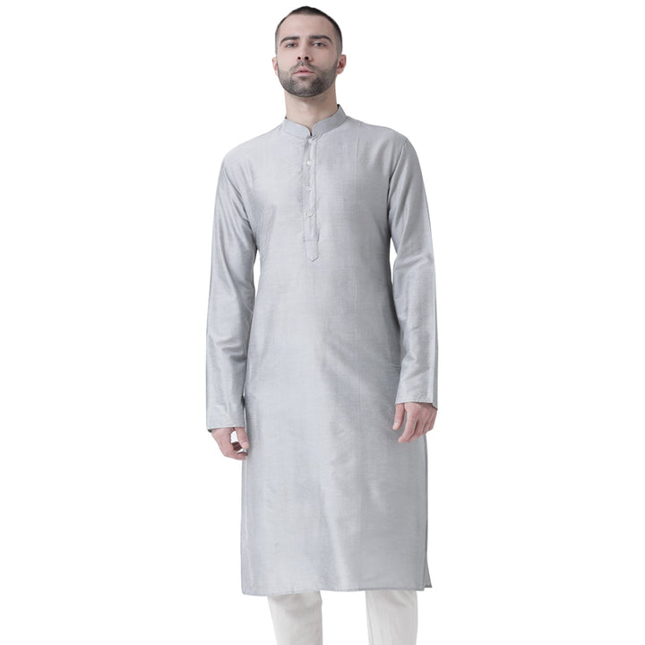 Grey Cotton Silk Plain Kurta | SHOBITAM