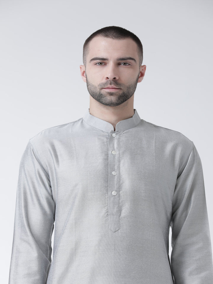 Grey Cotton Silk Plain Kurta | SHOBITAM