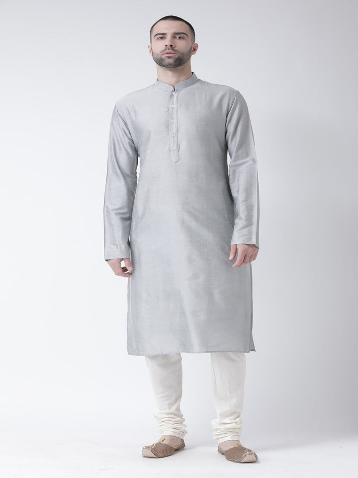 Grey Cotton Silk Solid Kurta Churidar Set | SHOBITAM