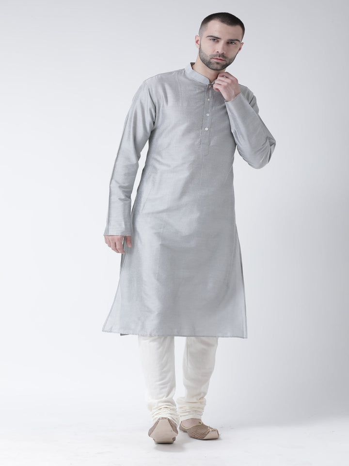 Grey Cotton Silk Solid Kurta Churidar Set | SHOBITAM