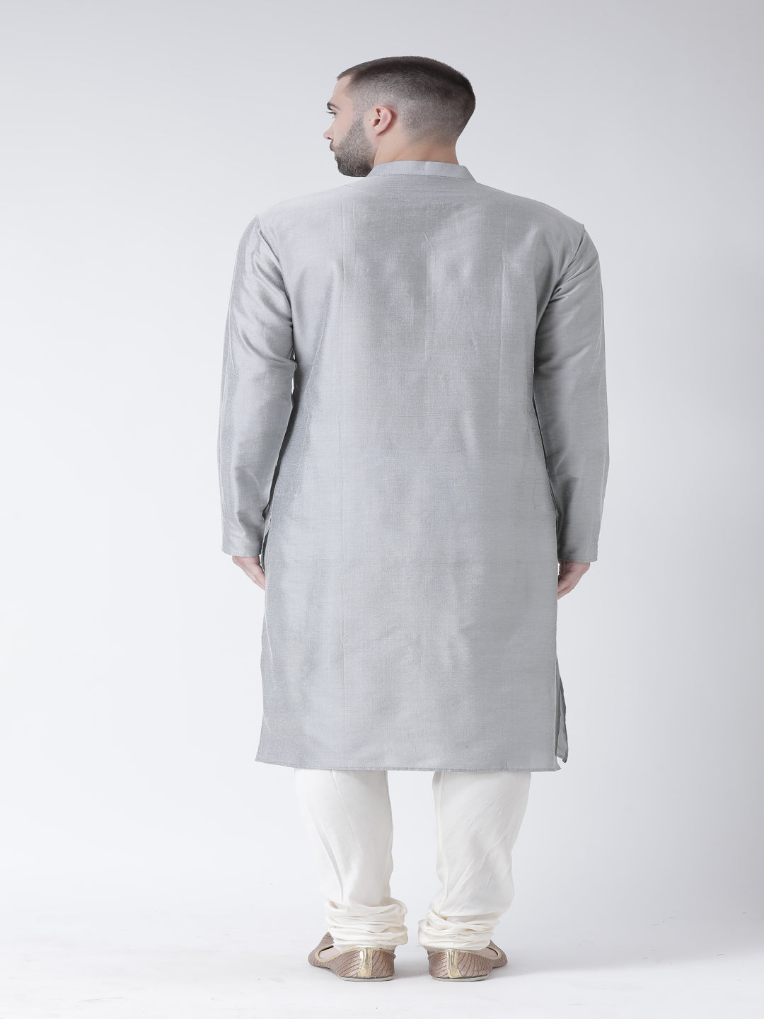 Grey Cotton Silk Solid Kurta Churidar Set | SHOBITAM