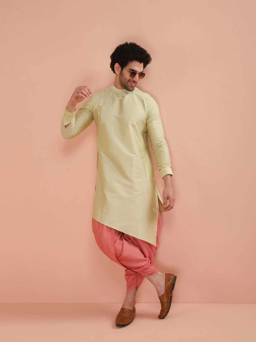 Light Green Asymmetrical Silk Kurta | SHOBITAM