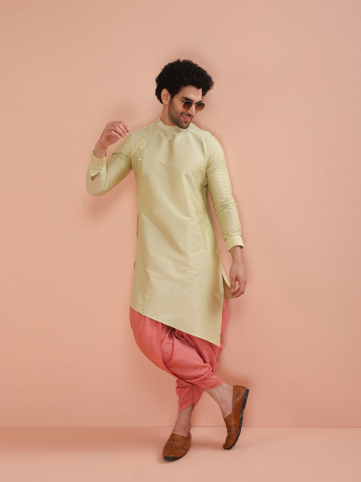 Light Green Asymmetrical Silk Kurta | SHOBITAM