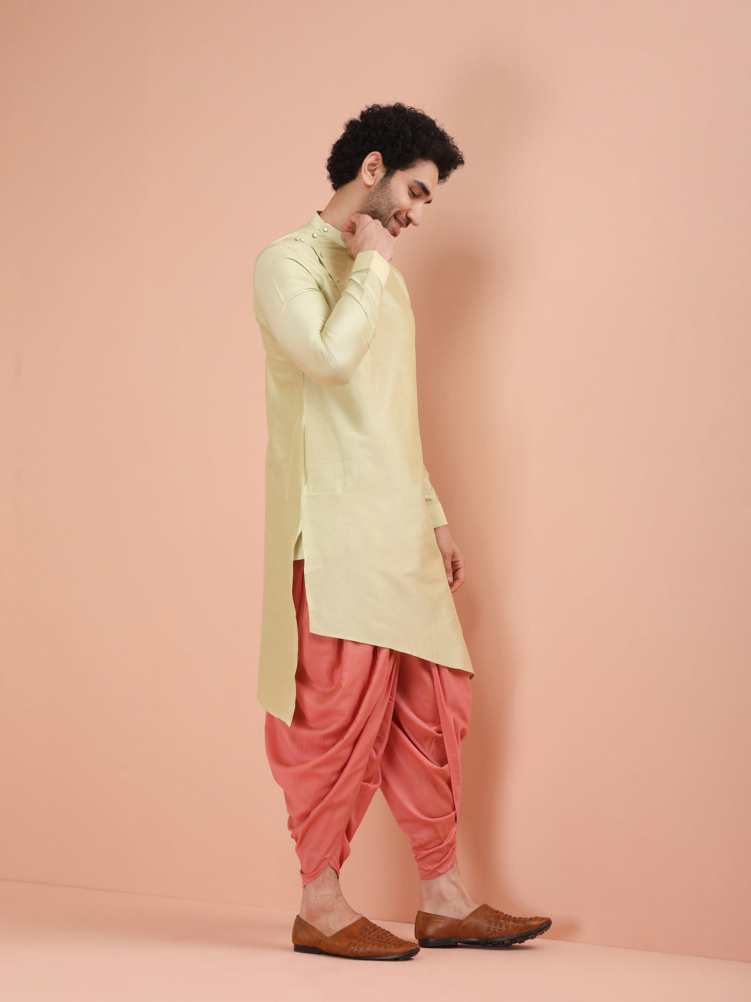 Light Green Asymmetrical Silk Kurta | SHOBITAM