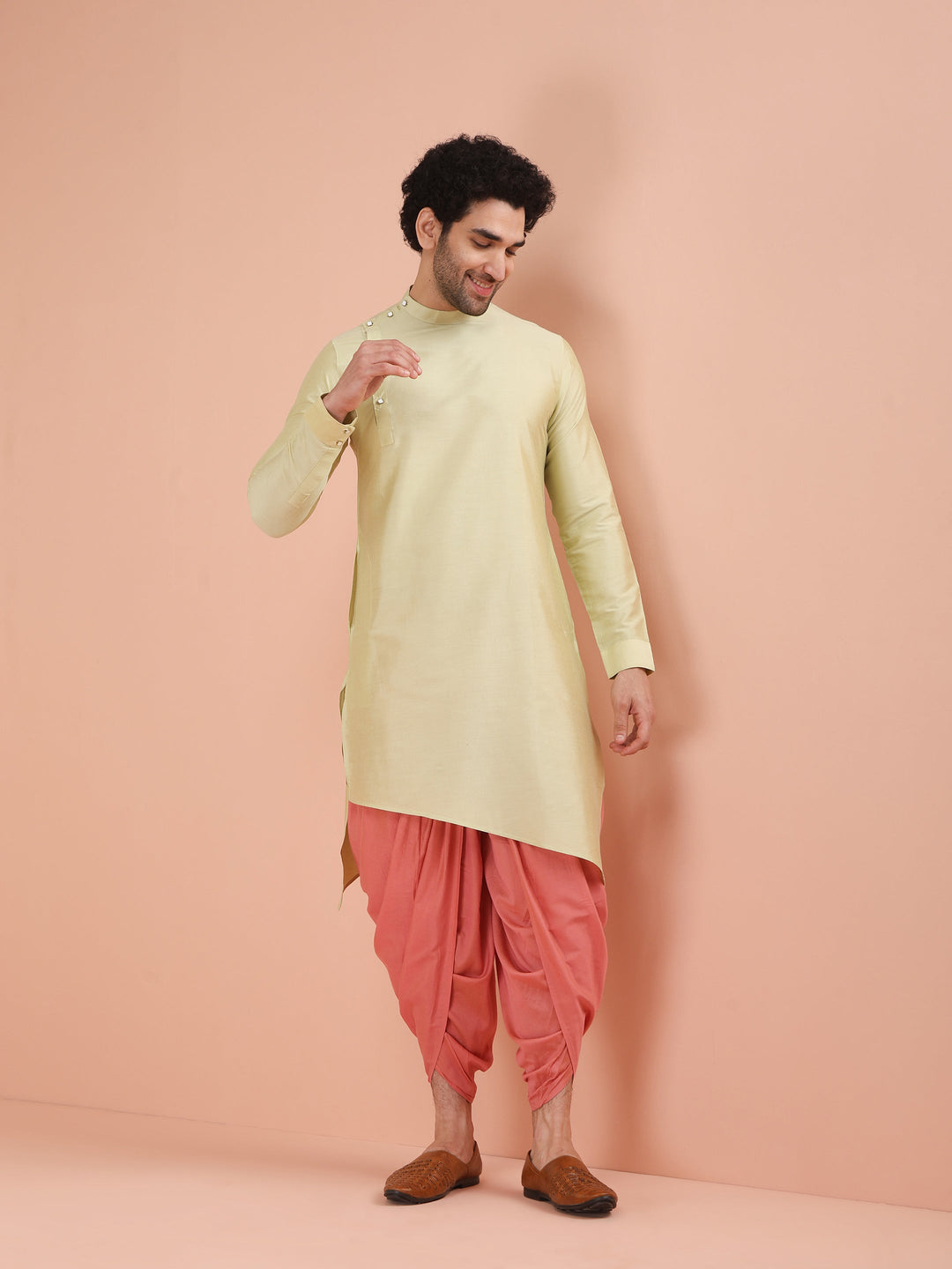 Light Green Asymmetrical Silk Kurta | SHOBITAM