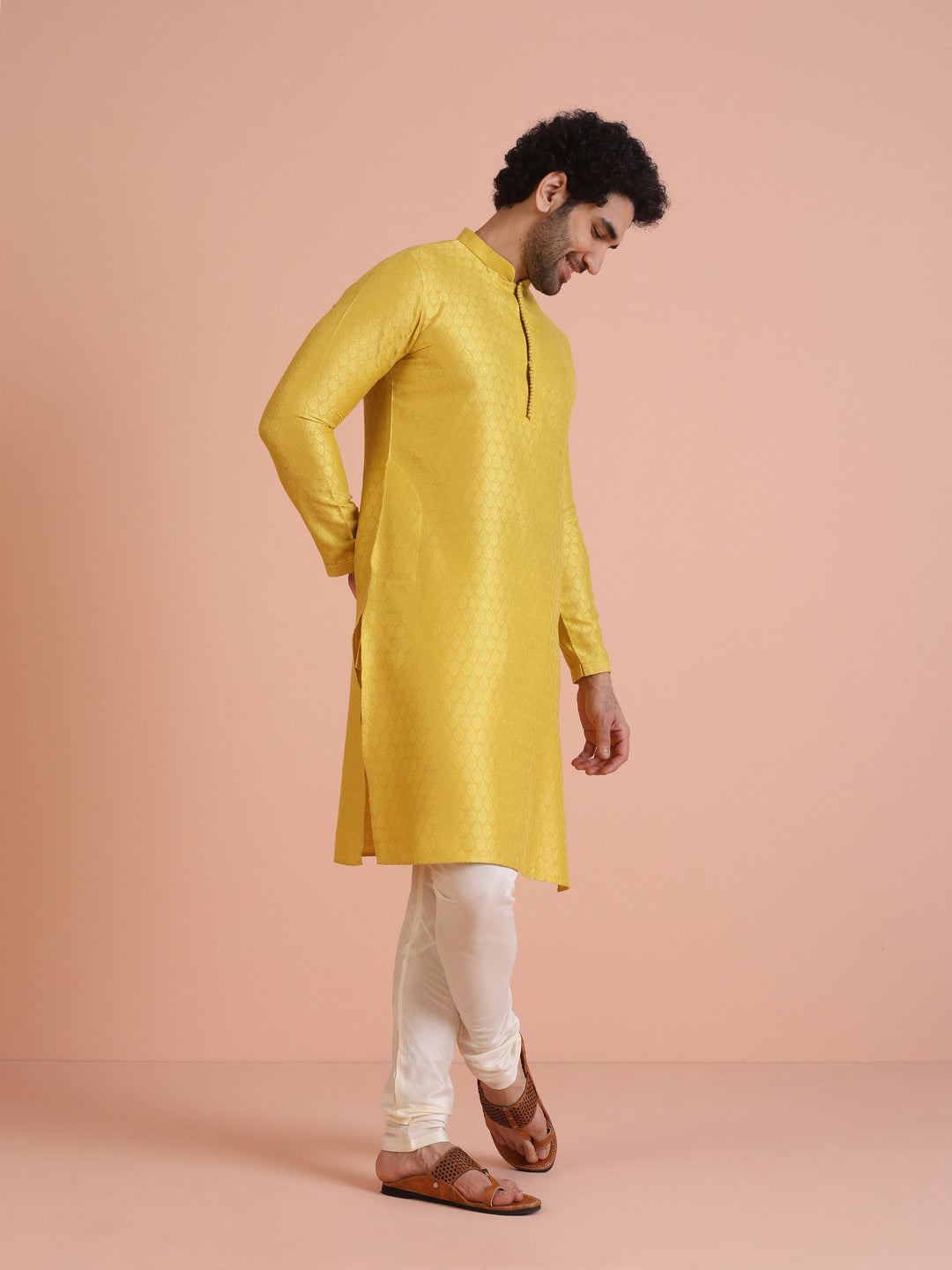 Mustard Yellow Blend Kurta Churidar Set | SHOBITAM