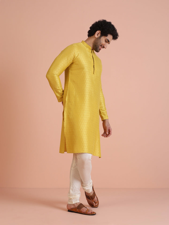 Mustard Yellow Blend Kurta Churidar Set | SHOBITAM