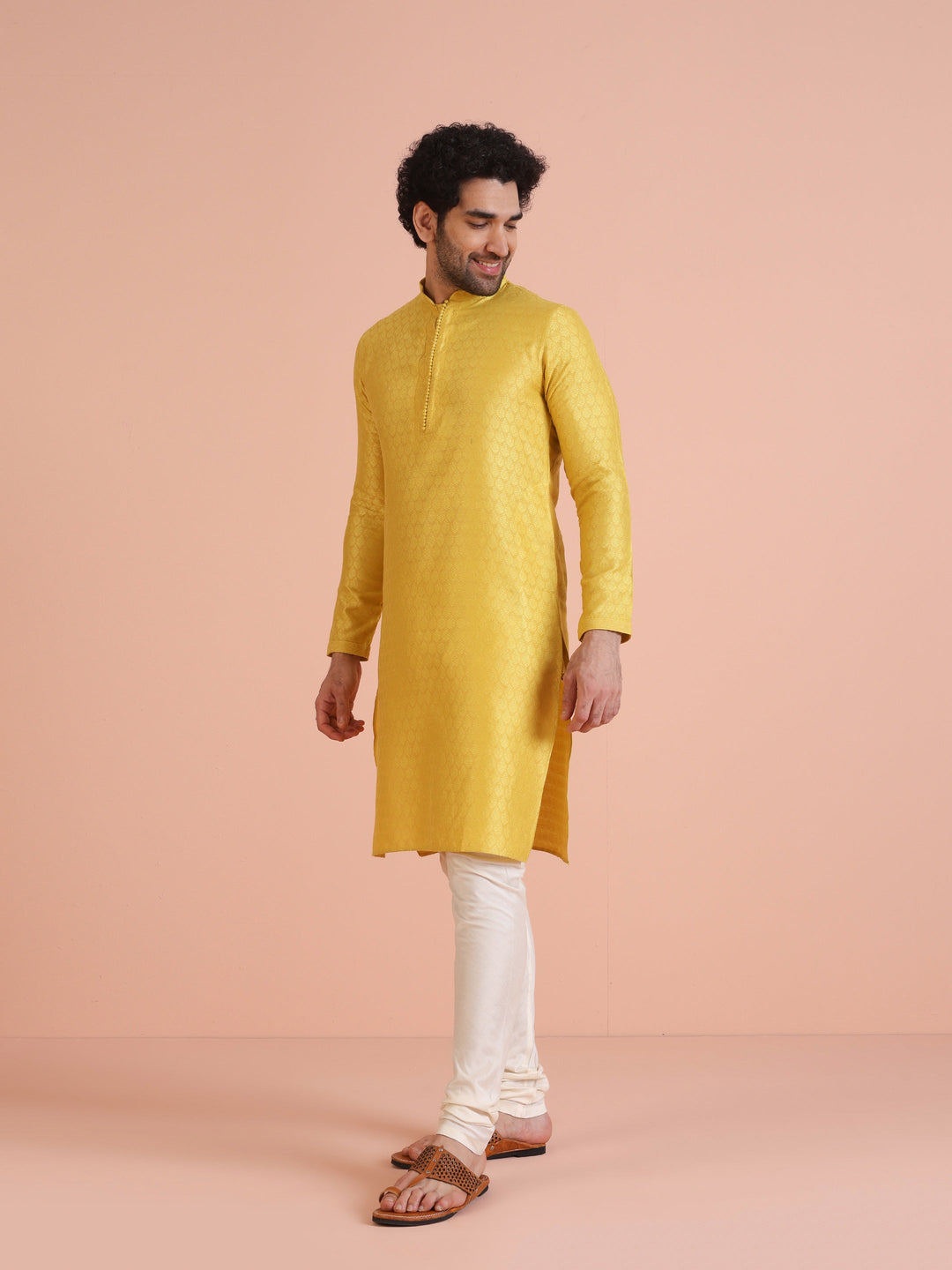Mustard Yellow Blend Kurta Churidar Set | SHOBITAM