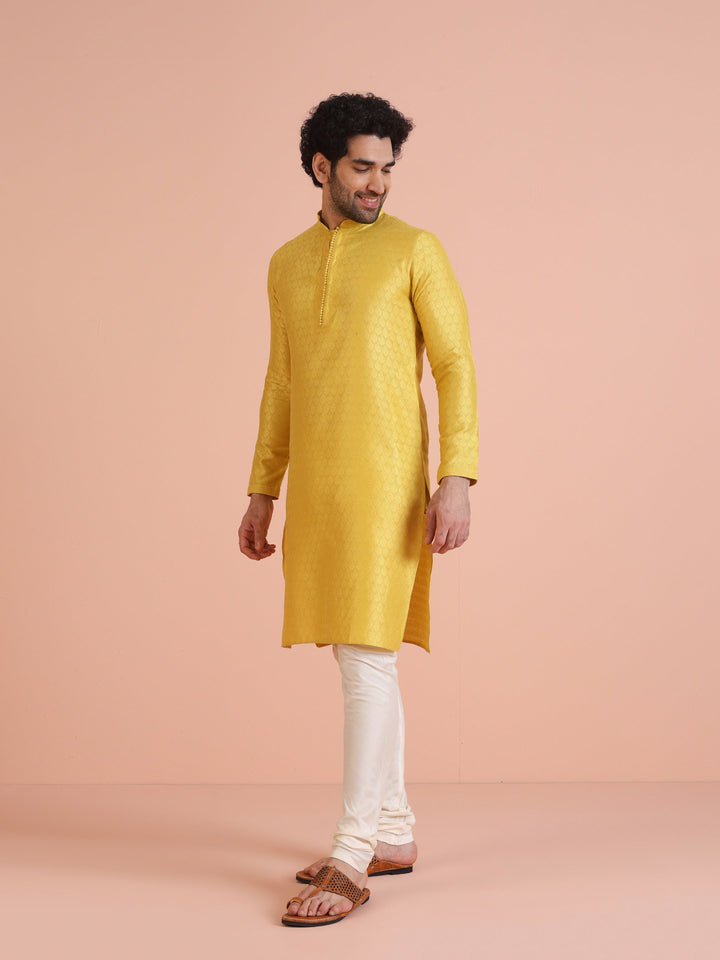 Mustard Yellow Blend Kurta Churidar Set | SHOBITAM