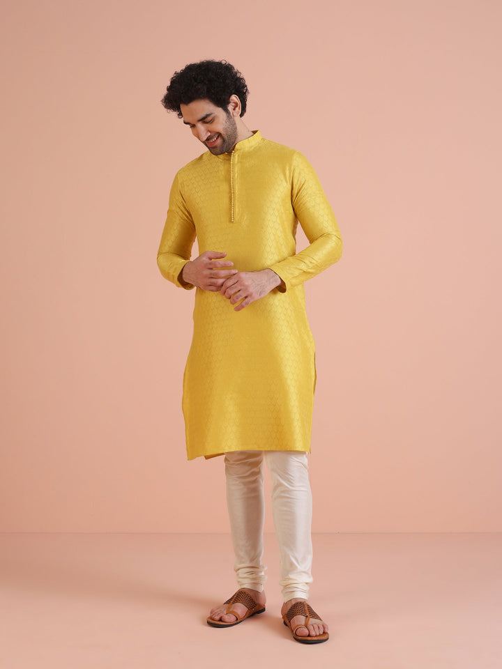 Mustard Yellow Blend Kurta Churidar Set | SHOBITAM