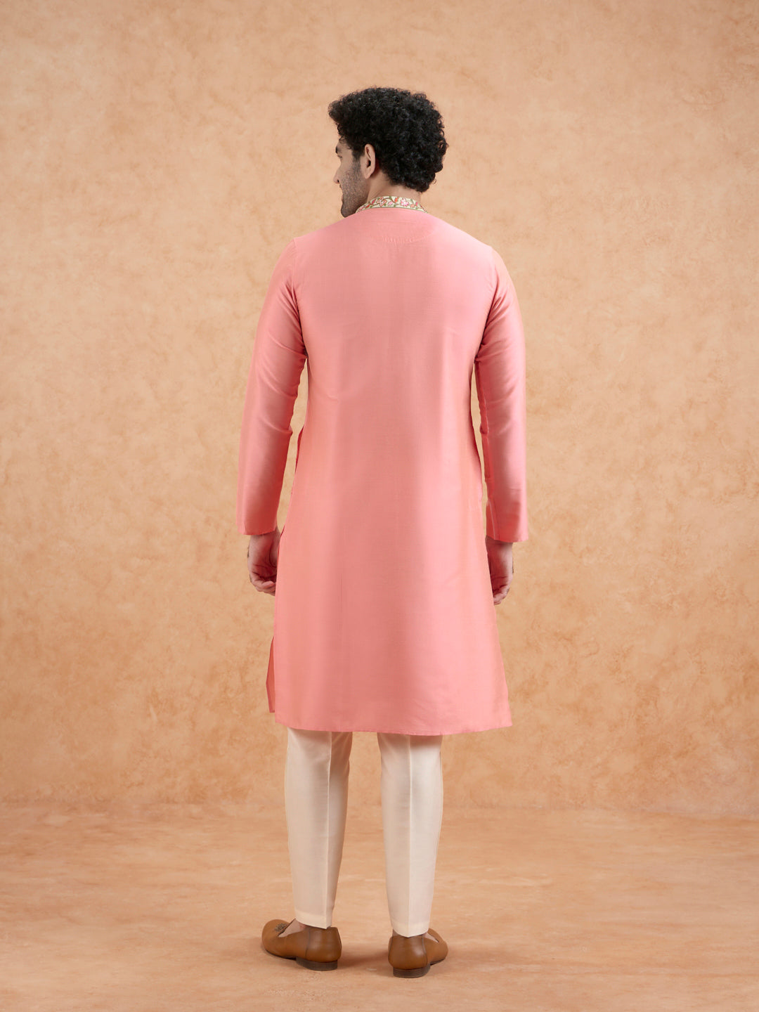 Pink Kurta with Embroidered Neckline | SHOBITAM