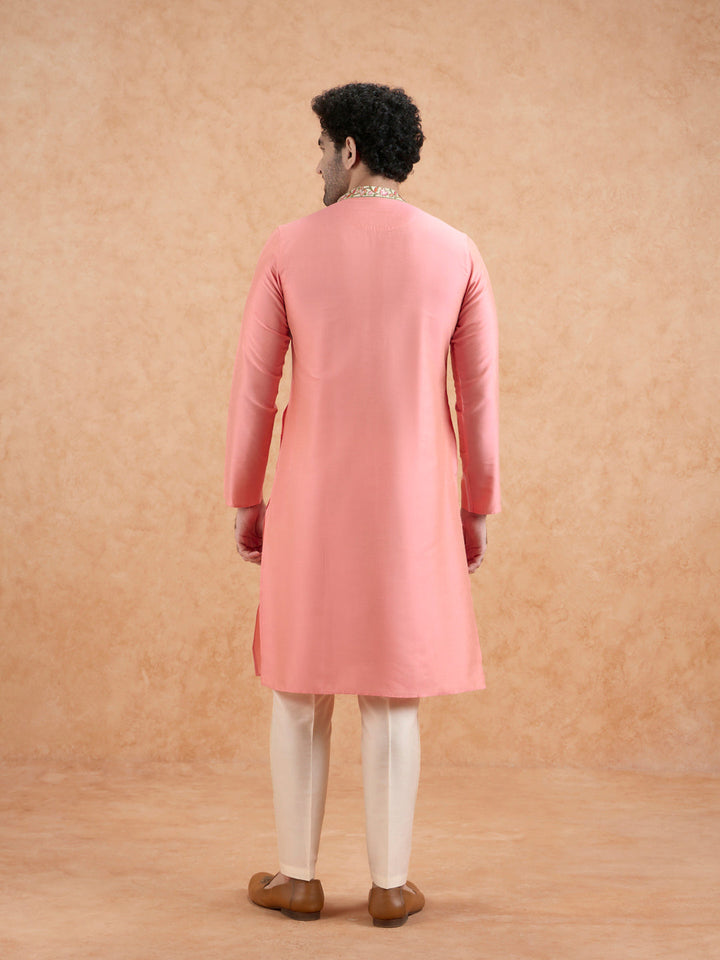 Pink Kurta with Embroidered Neckline | SHOBITAM