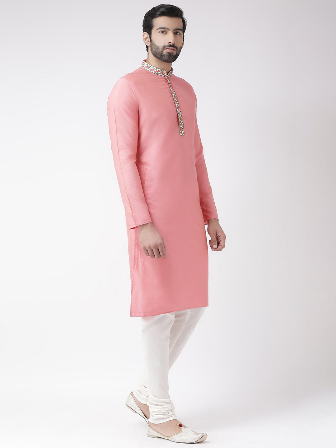 Men Solid Hot Pink Kurta Churidar Set | SHOBITAM