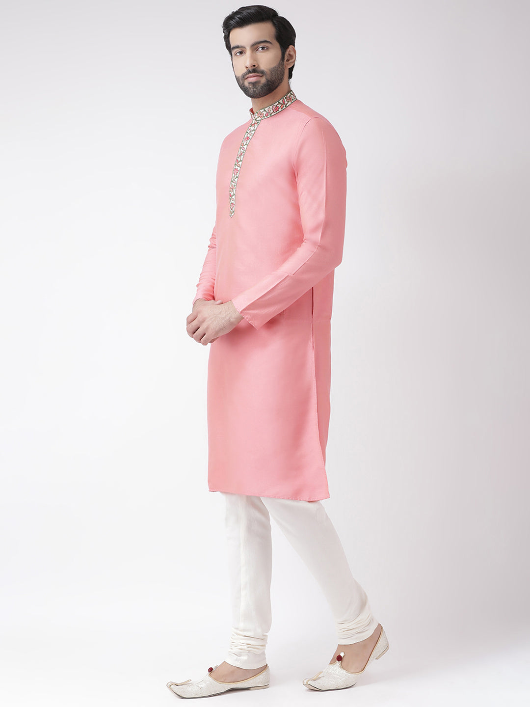 Men Solid Hot Pink Kurta Churidar Set | SHOBITAM