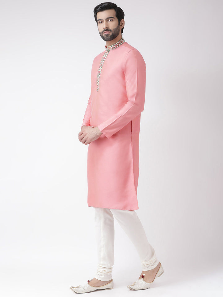 Men Solid Hot Pink Kurta Churidar Set | SHOBITAM