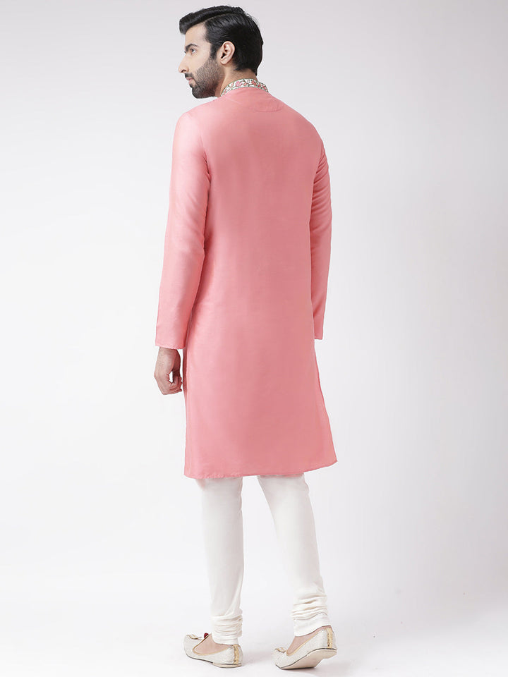Men Solid Hot Pink Kurta Churidar Set | SHOBITAM