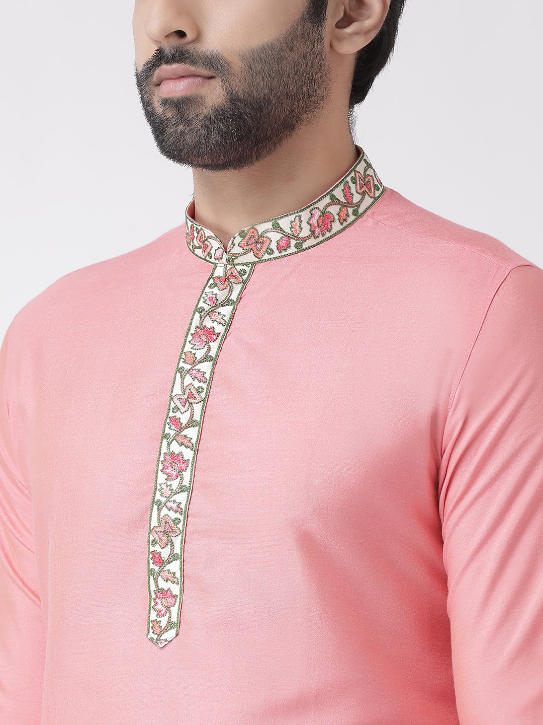 Men Solid Hot Pink Kurta Churidar Set | SHOBITAM