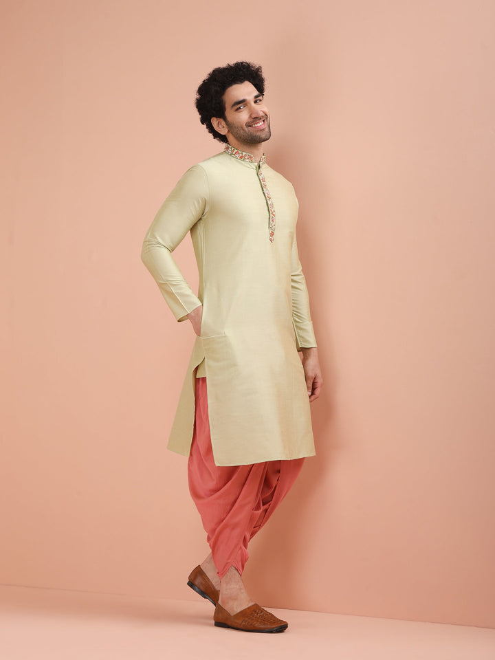 Light Green Embroidered Kurta Dhoti Set | SHOBITAM