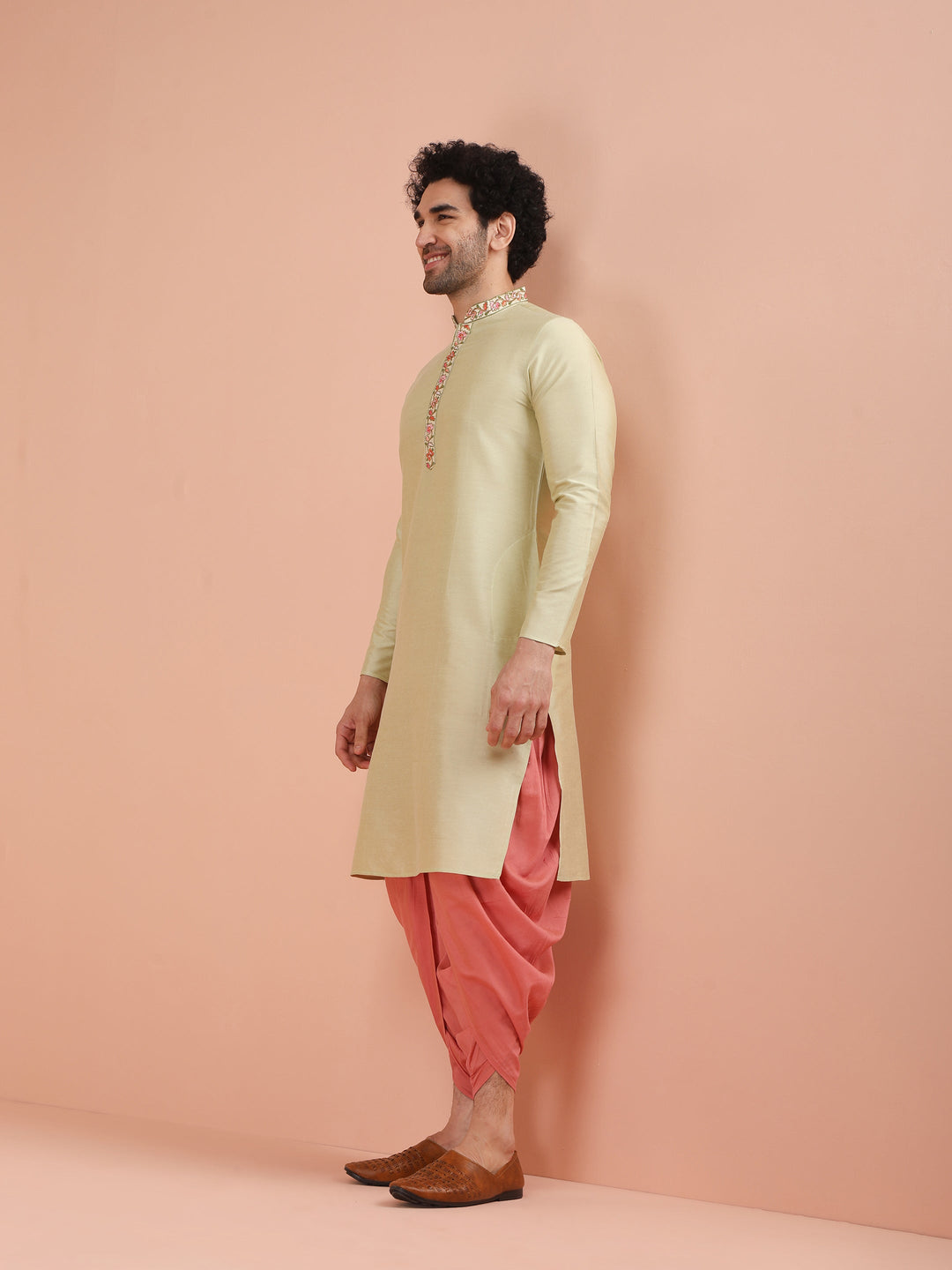 Light Green Embroidered Kurta Dhoti Set | SHOBITAM