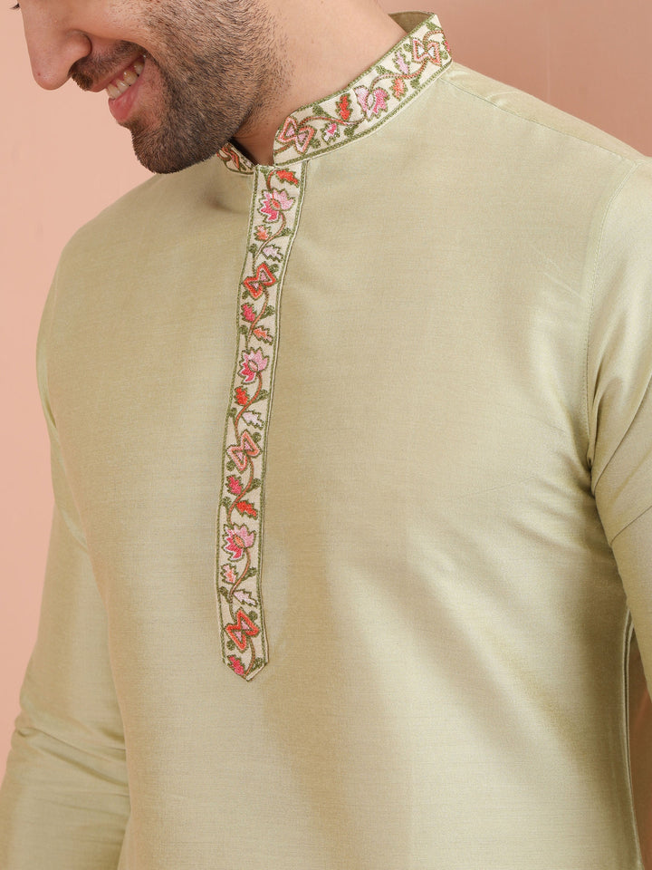 Light Green Embroidered Kurta Dhoti Set | SHOBITAM