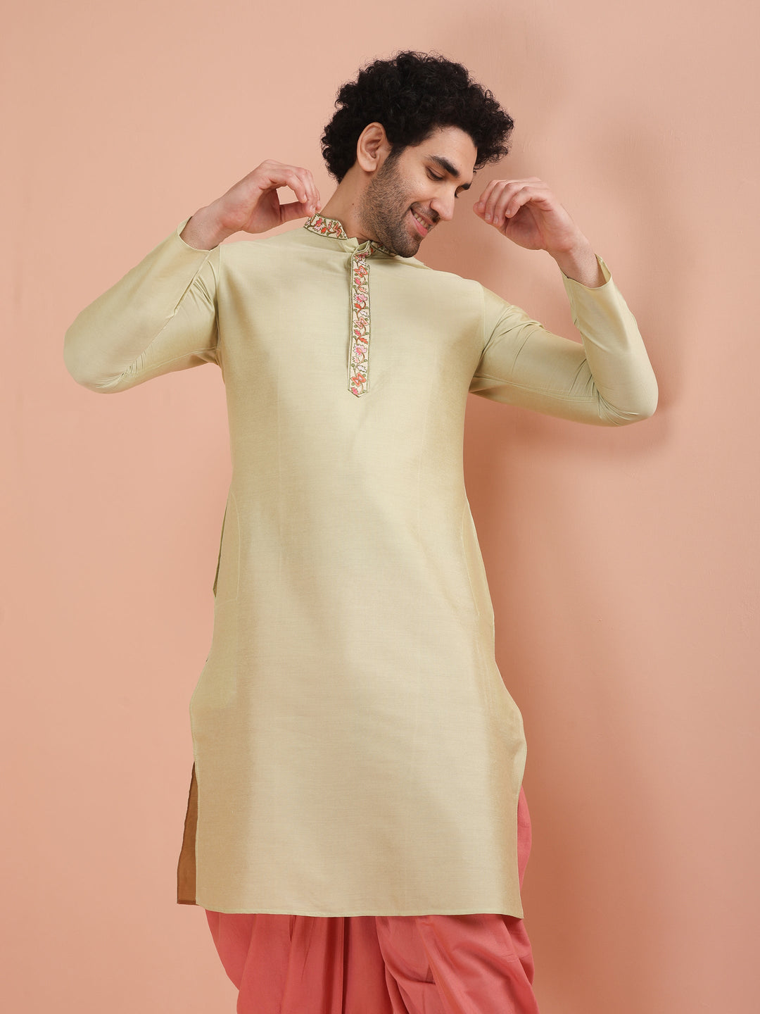 Light Green Embroidered Kurta Dhoti Set | SHOBITAM
