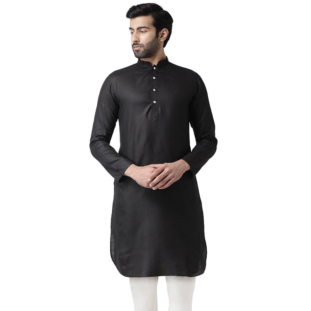 Men Black Solid Dyed Kurta | SHOBITAM