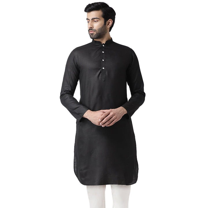 Men Black Solid Dyed Kurta | SHOBITAM