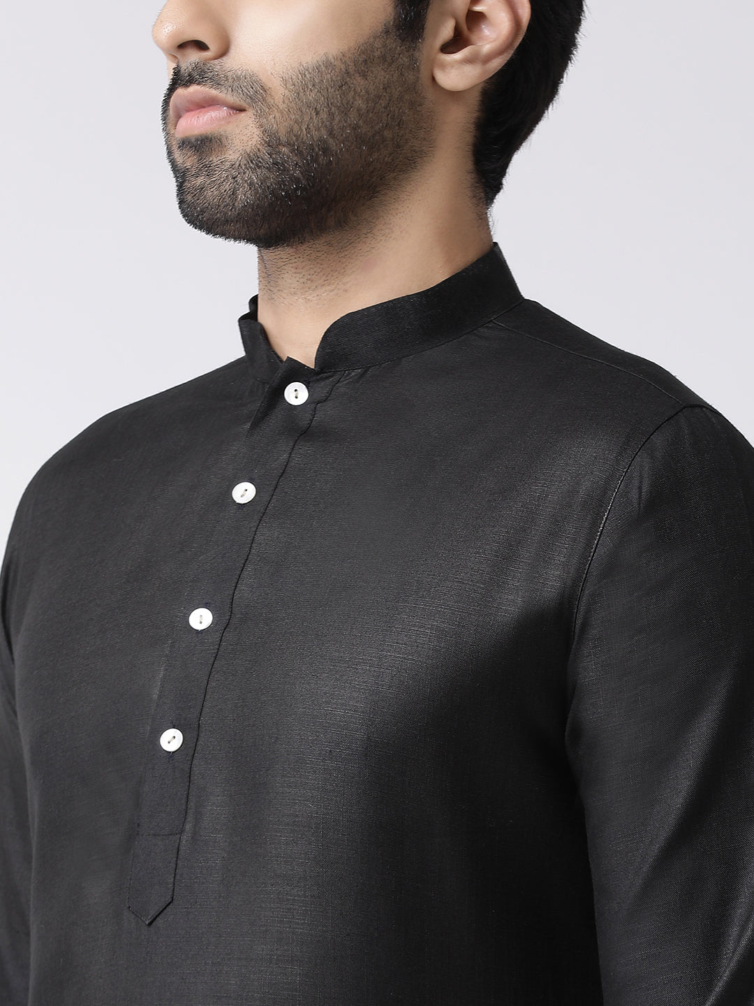 Men Black Solid Dyed Kurta | SHOBITAM