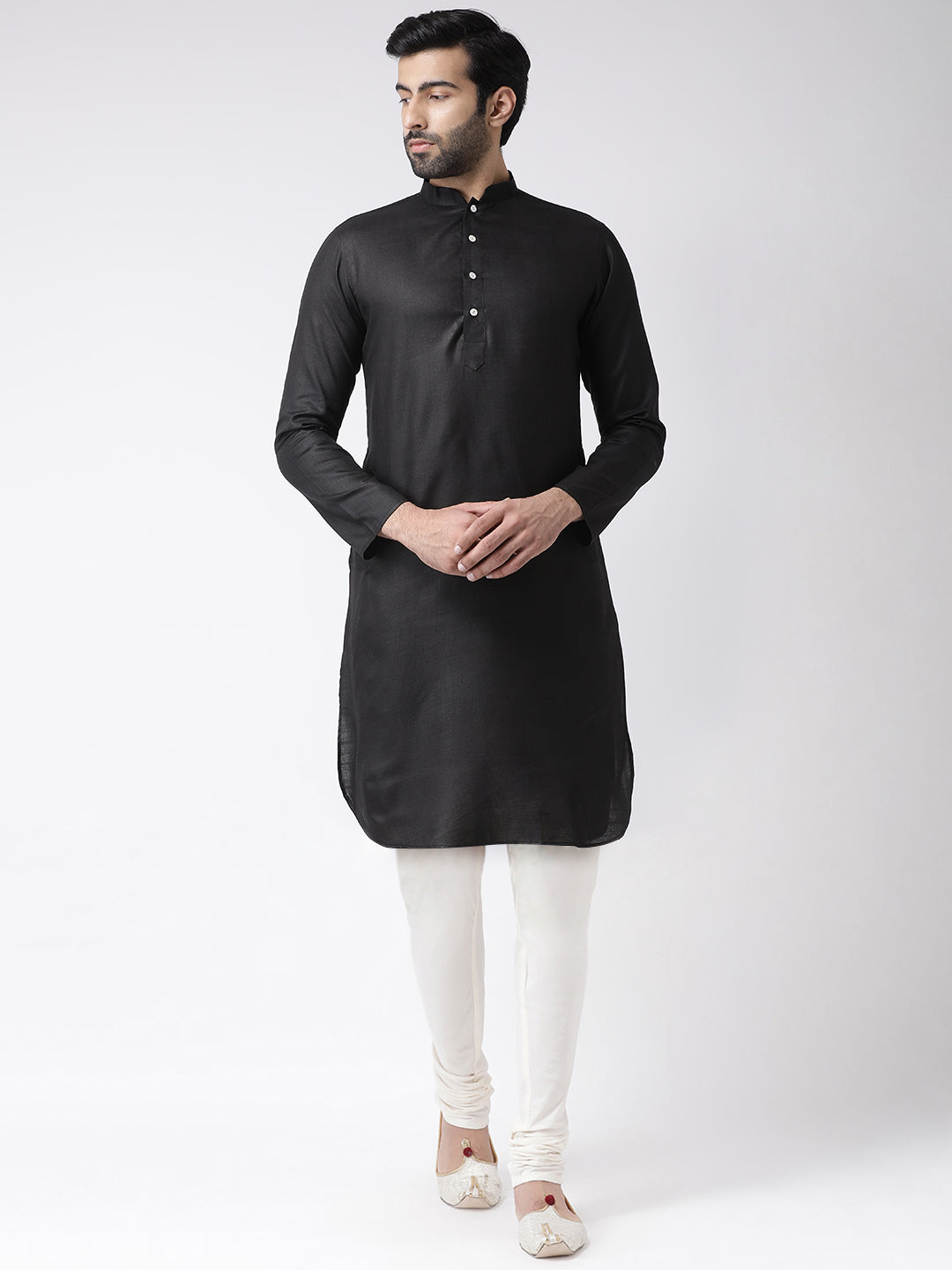 Black Blend Solid Kurta Churidar Set | SHOBITAM