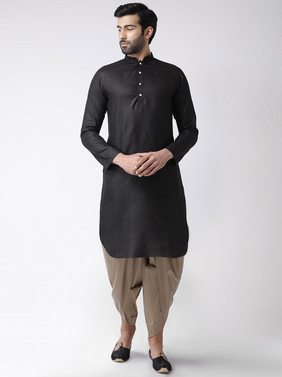 Black Blend Kurta with Beige Dhoti | SHOBITAM