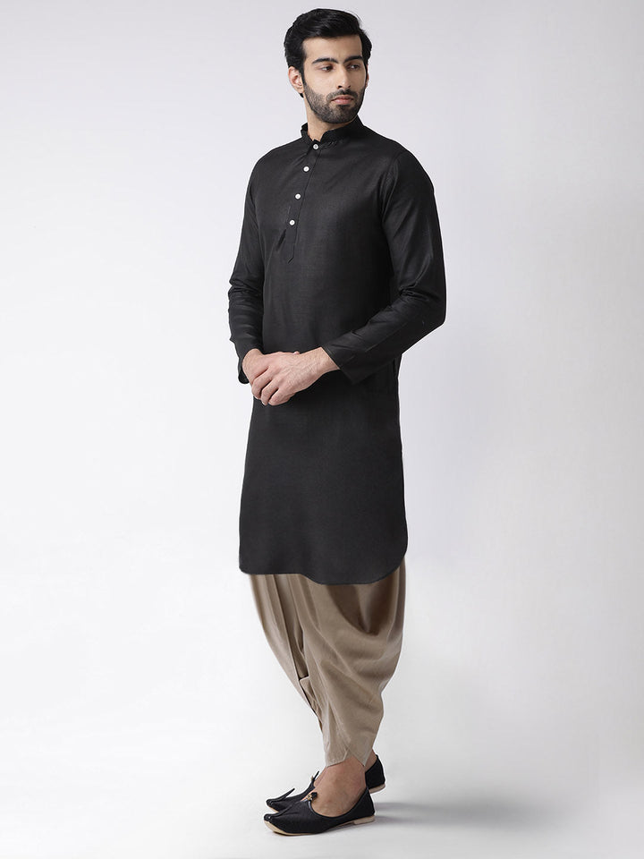 Black Blend Kurta with Beige Dhoti | SHOBITAM