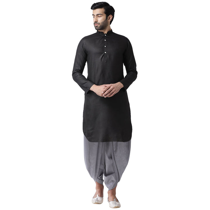 Black Kurta Grey Dhoti Set | SHOBITAM