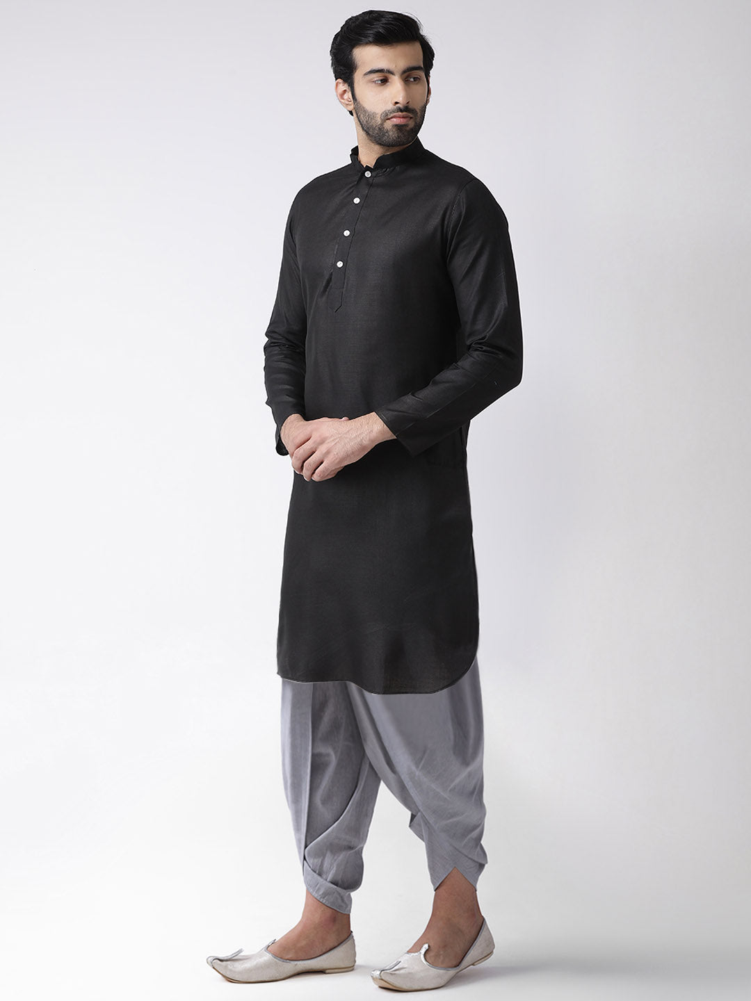 Black Kurta Grey Dhoti Set | SHOBITAM