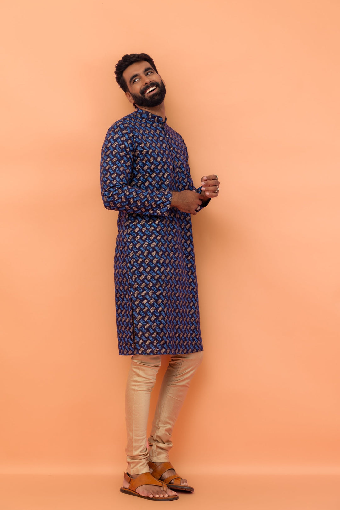 Navy Blue Printed Kurta Churidar Set | SHOBITAM